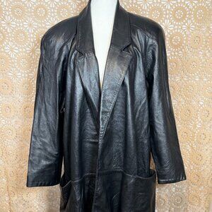 Melanzona Vintage Black Leather Coat-Sz L